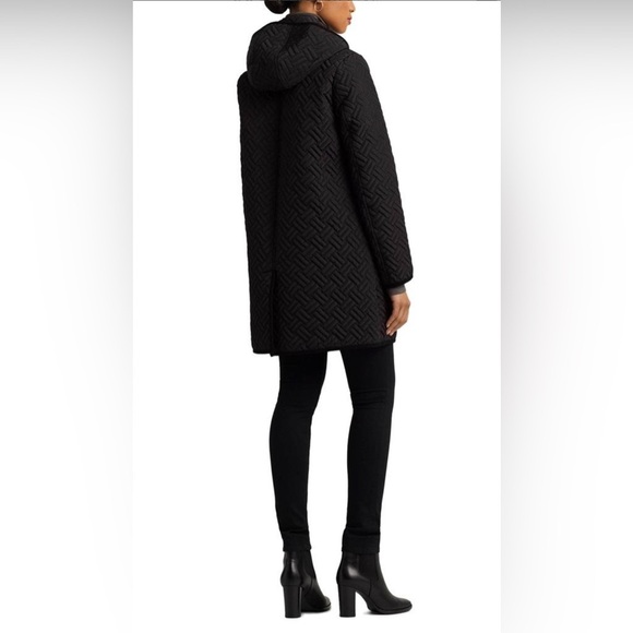 Lauren Ralph Lauren Black Basket Weeve Hooded Quilted Jacket - Picture 3 of 8